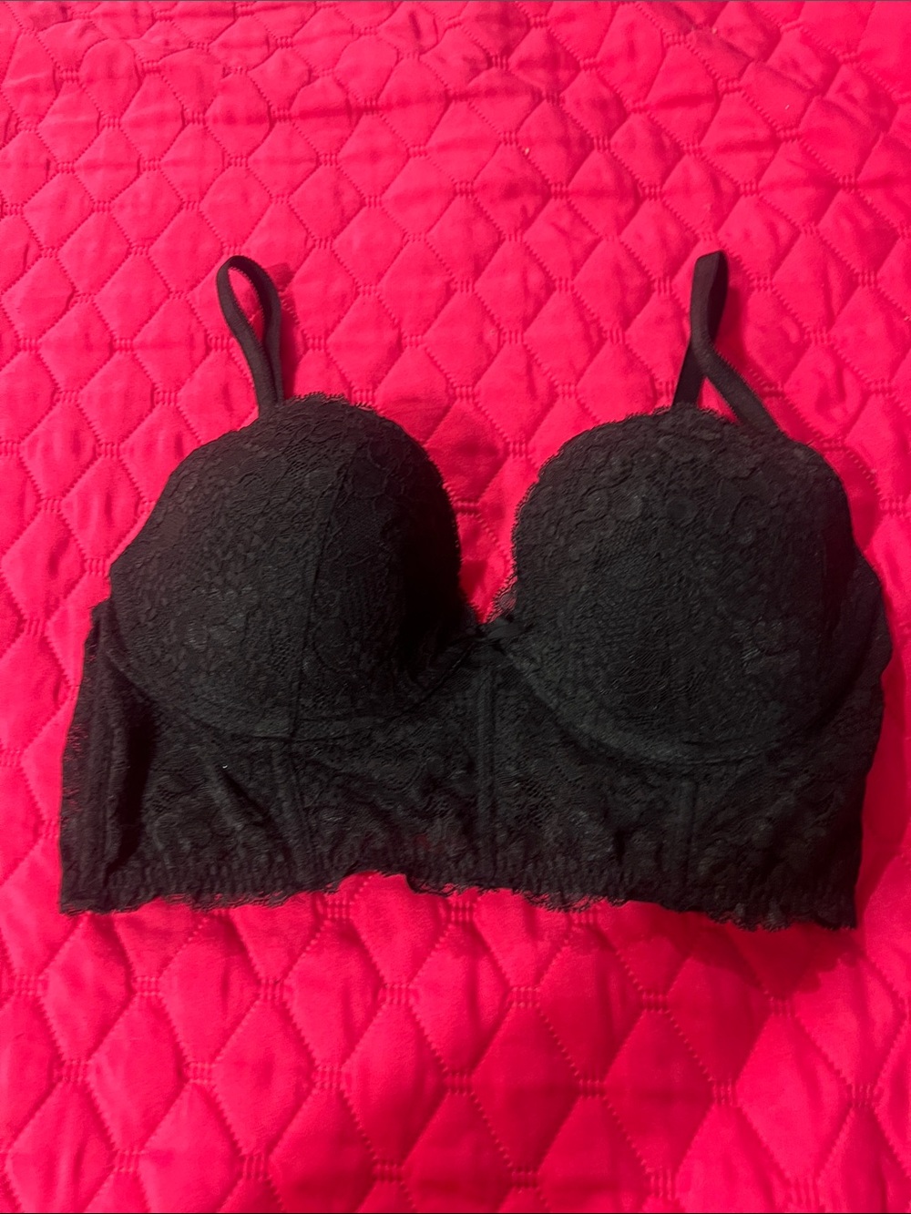 Victoria's Secret Black Lace Longline Push-Up Bra